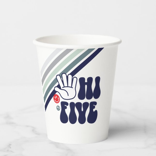 Vasos De Papel HI 5 Retro Stripe azul (Anverso)