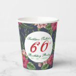 Vasos De Papel Hibiscus 60th Birthday Party Paper Cup<br><div class="desc">Diseño clásico y elegante de patrones impecables hechos de flores rojas de Hibiscus y hojas sobre fondo oscuro con tres etiquetas cuadradas medio transparentes para tu texto. Personalizable 60.ª copa de papel de cumpleaños. Puede cambiar fácilmente el texto (fuente, color, tamaño y posición), cambiar la transparencia de las etiquetas (copiar...</div>