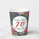 Vasos De Papel Hibiscus 70th Birthday Party Paper Cup<br><div class="desc">Diseño clásico y elegante de patrones impecables hechos de flores rojas de Hibiscus y hojas sobre fondo oscuro con tres etiquetas cuadradas medio transparentes para tu texto. Personalizable 70.ª copa de papel de cumpleaños. Puede cambiar fácilmente el texto (fuente, color, tamaño y posición), cambiar la transparencia de las etiquetas (copiar...</div>