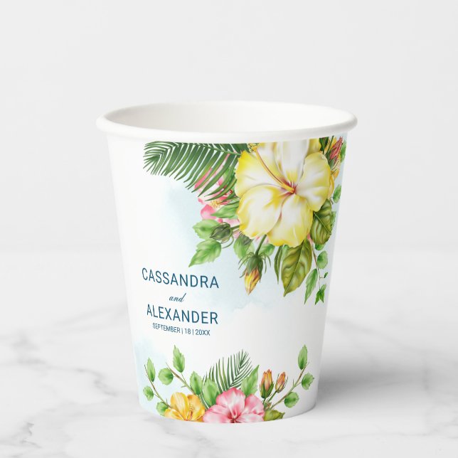 Vasos De Papel Hibiscus Boda floral tropical (Anverso)