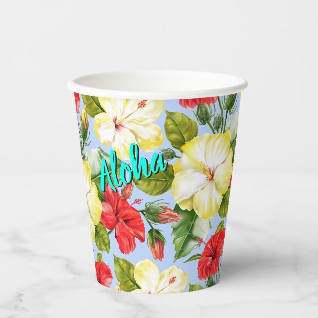 Vasos De Papel Hibiscus Hawai Tropical Floral (Anverso)