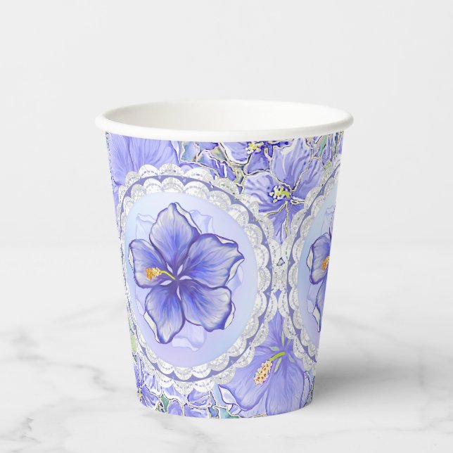 Vasos De Papel Hibiscus & lace BLUE (Anverso)