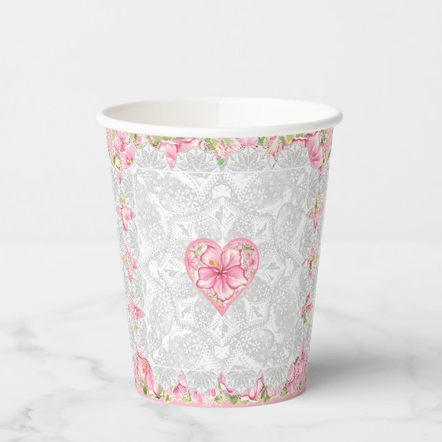 Vasos De Papel Hibiscus & lace PINK (Izquierda)