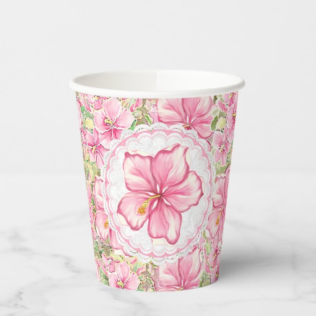 Vasos De Papel Hibiscus & lace PINK (Izquierda)