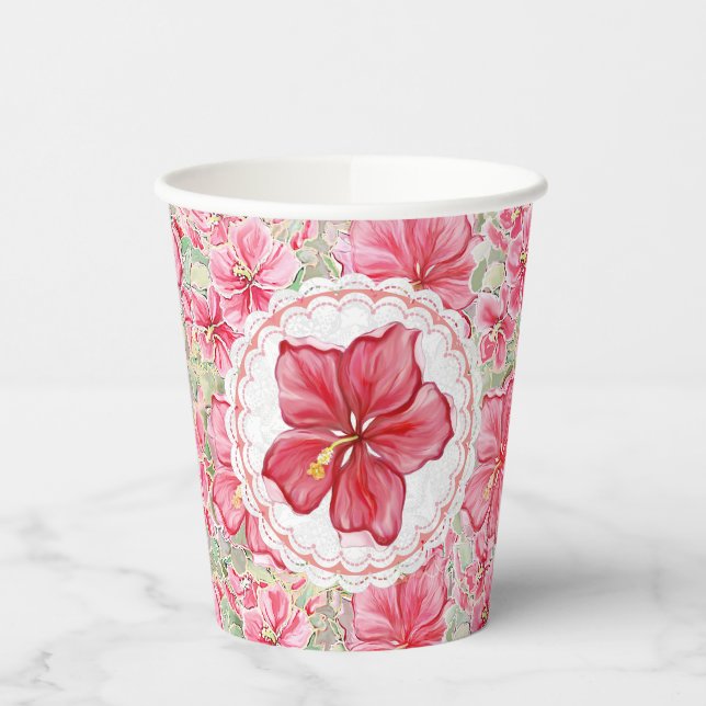 Vasos De Papel Hibiscus & lace RED (Izquierda)