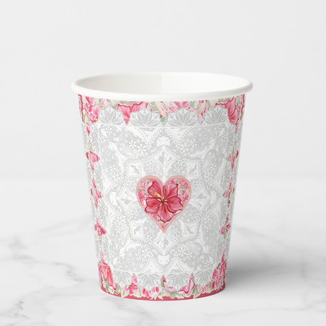 Vasos De Papel Hibiscus & lace RED (Izquierda)
