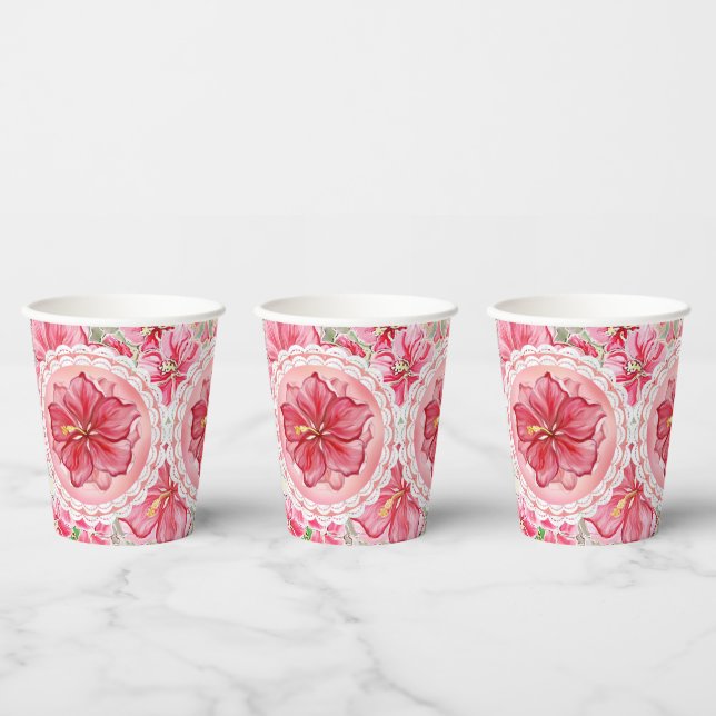 Vasos De Papel Hibiscus & lace RED (Multi)