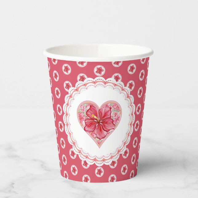 Vasos De Papel Hibiscus & lace RED (Izquierda)