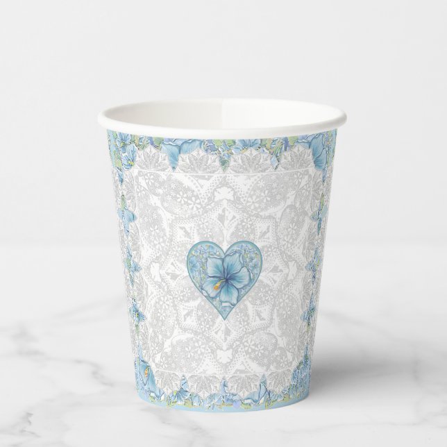 Vasos De Papel Hibiscus & lace TURQUOISE (Izquierda)