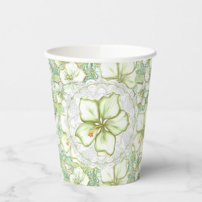 Vasos De Papel Hibiscus & lace WHITE (Izquierda)