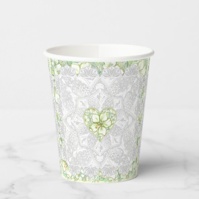 Vasos De Papel Hibiscus & lace WHITE (Izquierda)