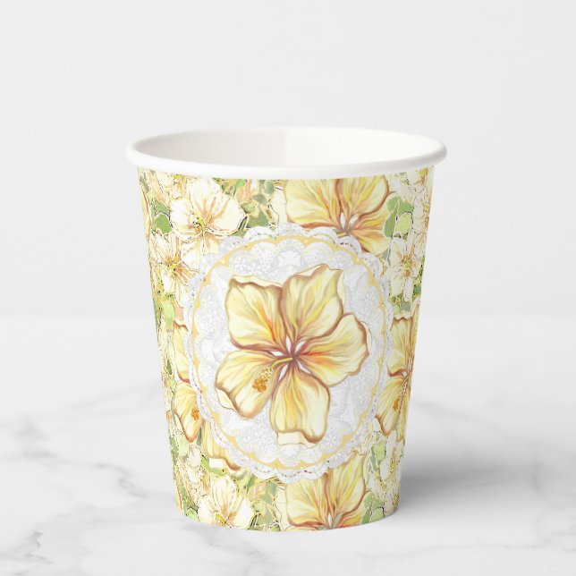 Vasos De Papel Hibiscus & lace YELLOW (Izquierda)