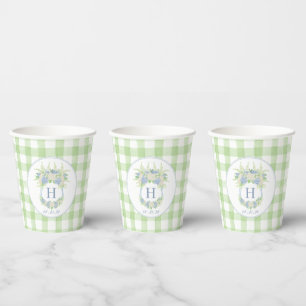 Vasos De Papel Hidrangea azul y blanca Escudo Gingham