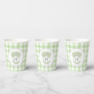 Vasos De Papel Hidrangea verde y blanca Escudo Gingham
