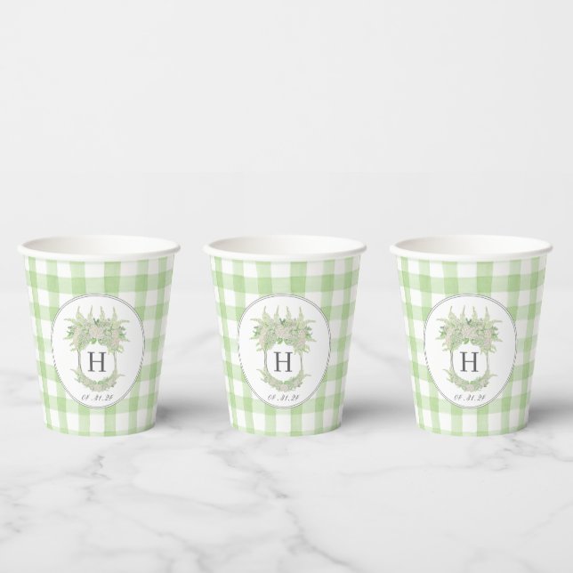 Vasos De Papel Hidrangea verde y blanca Escudo Gingham (Multi)