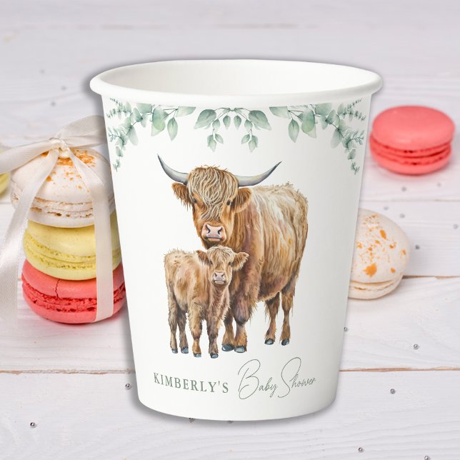 Vasos De Papel Highland Cow Greenery Boho Farm Animal Baby Shower (Subido por el creador)
