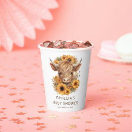 Vasos De Papel Highland Cow Sunflowers Nombre Baby Shower