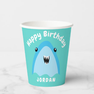 Vasos De Papel Hijos De La Fiesta De Cumpleaños Del Tiburón En El