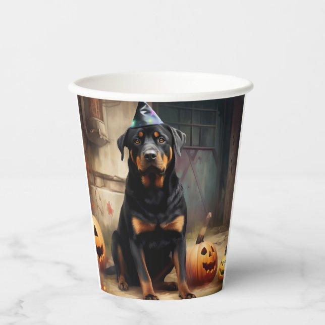 Vasos De Papel Hipótesis de halloween de Rottweiler (Anverso)