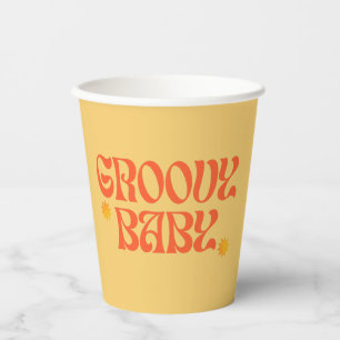 Vasos De Papel Hippie Groovy bebé Naranja de mostaza de los años 