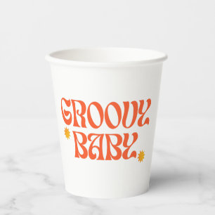 Vasos De Papel Hippie Groovy bebé Naranja de mostaza de los años 