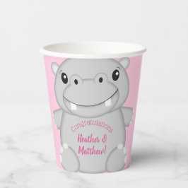 Vasos De Papel Hippo Baby Shower Pink