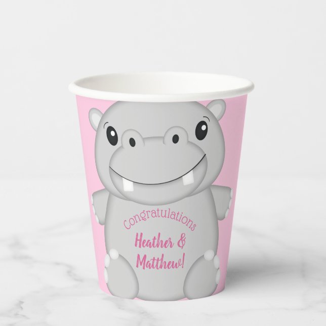 Vasos De Papel Hippo Baby Shower Pink (Anverso)