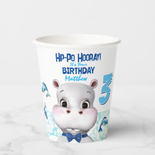 Vasos De Papel Hippo Blue Fish Boy Cumpleaños