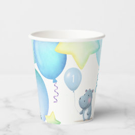 Vasos De Papel Hippo Cumpleaños azul suave
