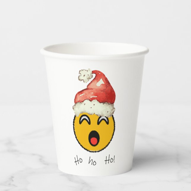 Vasos De Papel Ho Ho Ho smiley santa (Anverso)