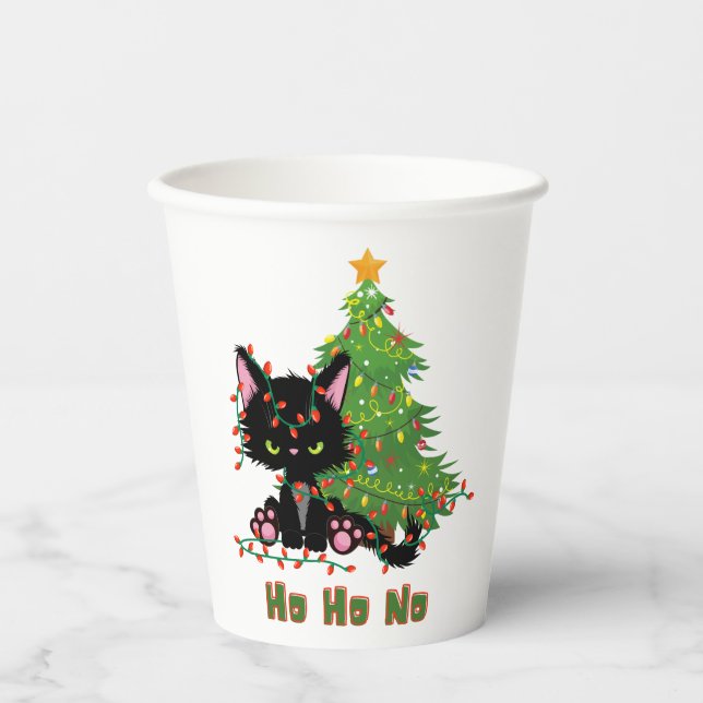 Vasos De Papel HO HO NO Navidades Gato (Anverso)
