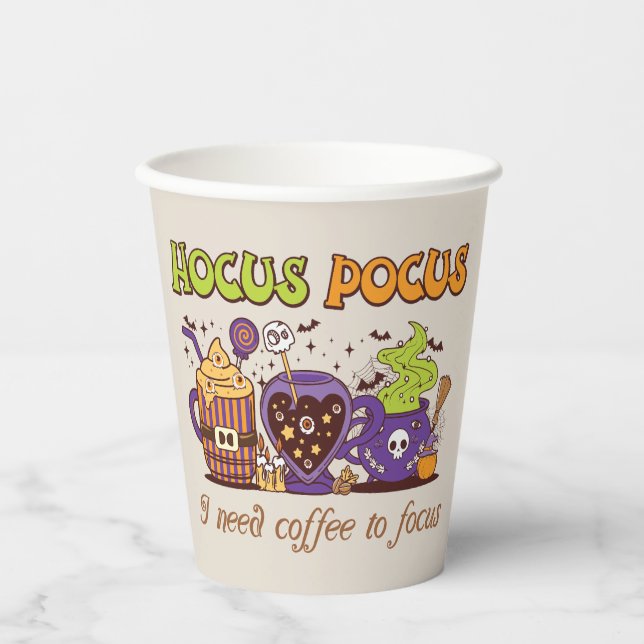 Vasos De Papel Hocus Pocus - Necesito Café Para Enfocarme (Anverso)