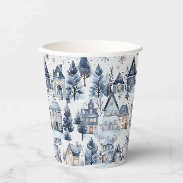 Vasos De Papel Hogares de Navidades de la Tierra del Invierno Cum (Anverso)