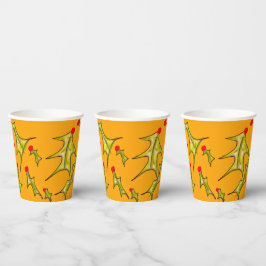 Vasos De Papel Hojas alegres sobre oro amarillo