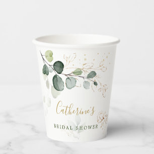 Vasos De Papel Hojas de Eucalipto Dorado Regadera Floral Nupcial