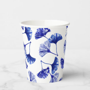 Vasos De Papel Hojas de gingko azules y blancas