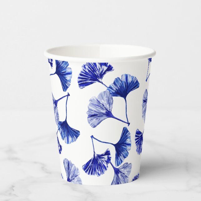 Vasos De Papel Hojas de gingko azules y blancas (Izquierda)
