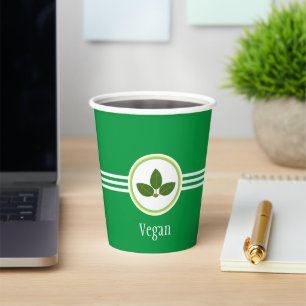 Vasos De Papel Hojas de Laurel, Texto Vegano y Tres Rayas sobre V