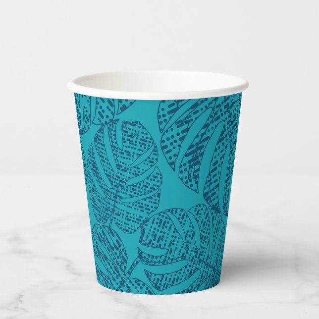 Vasos De Papel Hojas de monstera azul. (Anverso)