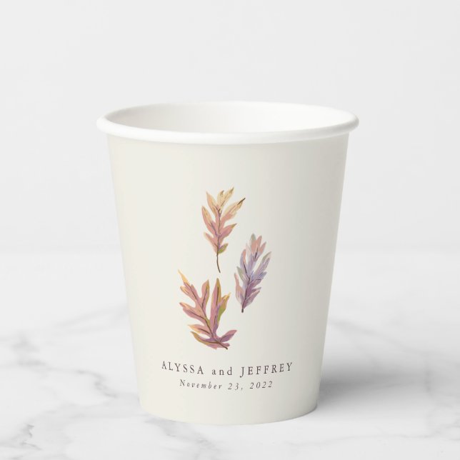 Vasos De Papel Hojas de otoño boda ciruela personalizada (Anverso)