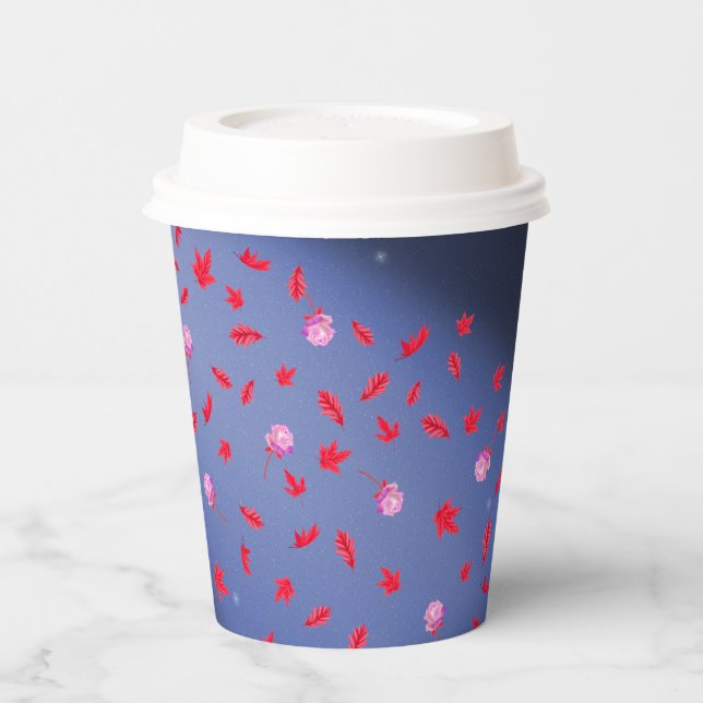 Vasos De Papel Hojas de otoño y Rosas azules (Izquierda)