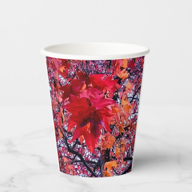 Vasos De Papel Hojas rojas brillantes (Anverso)