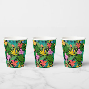 Vasos De Papel Hojas tropicales de palmas florales hawaianas