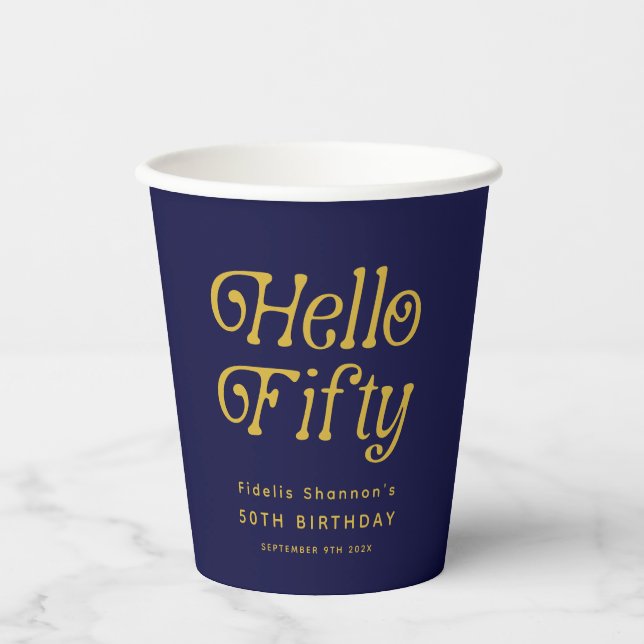 Vasos De Papel Hola 50 Retro Fiesta de Cumpleaños (Anverso)
