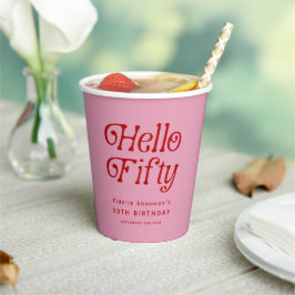 Vasos De Papel Hola 50 Retro Fiesta de Cumpleaños