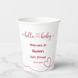Vasos De Papel Hola Baby Red Heart Minimal Baby Shower