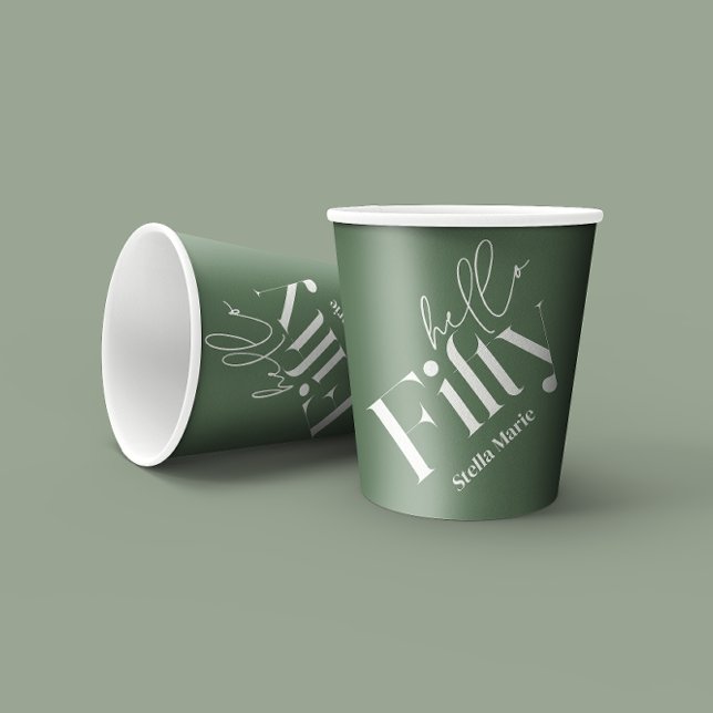 Vasos De Papel Hola cincuenta modernos mínimo verde 50 cumpleaños (Subido por el creador)