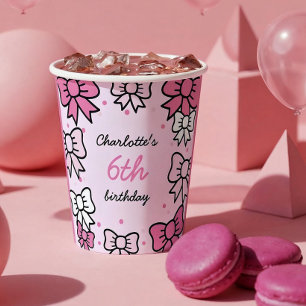 Vasos De Papel Hola Cumpleaños Fiesta de Cumpleaños Lazo Rosa Dib