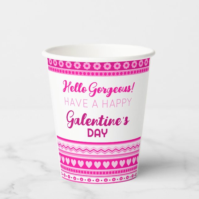 Vasos De Papel Hola espléndido Galentine's Day Cute Corazón Rosa (Anverso)