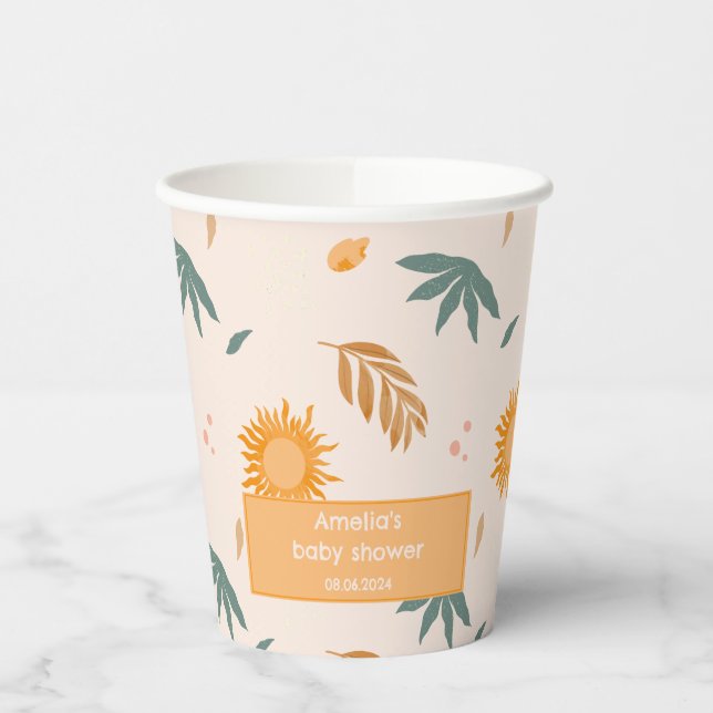 Vasos De Papel Hola sunshine boho acuarela Sun Baby Shower (Izquierda)